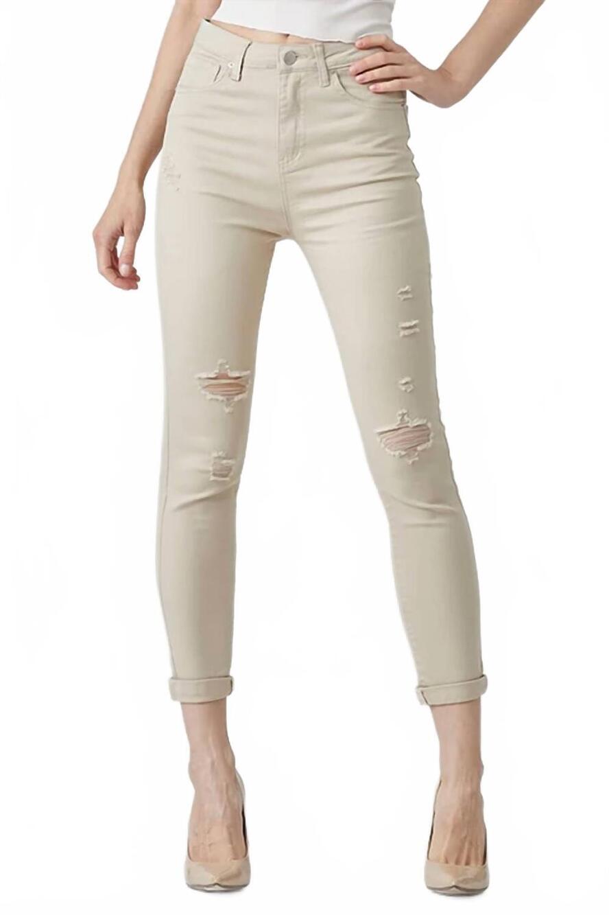 NEW RISEN distressed skinny jean in khaki
